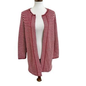 Talbots Pure Merino Wool Red & White Open Front Cardigan Size Large Petite